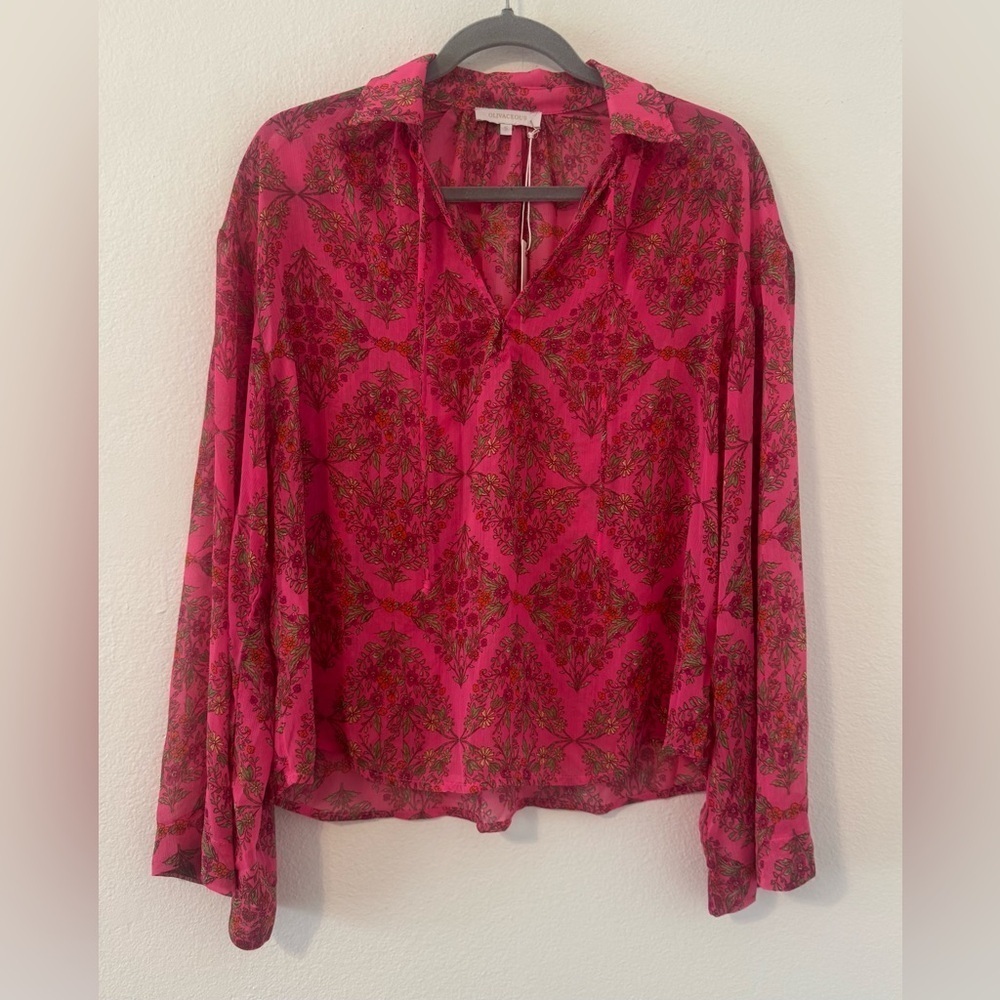 Olivaceous Pink Floral Boho Top Blouse Flare Sleeves Loose Flowy NWT Small